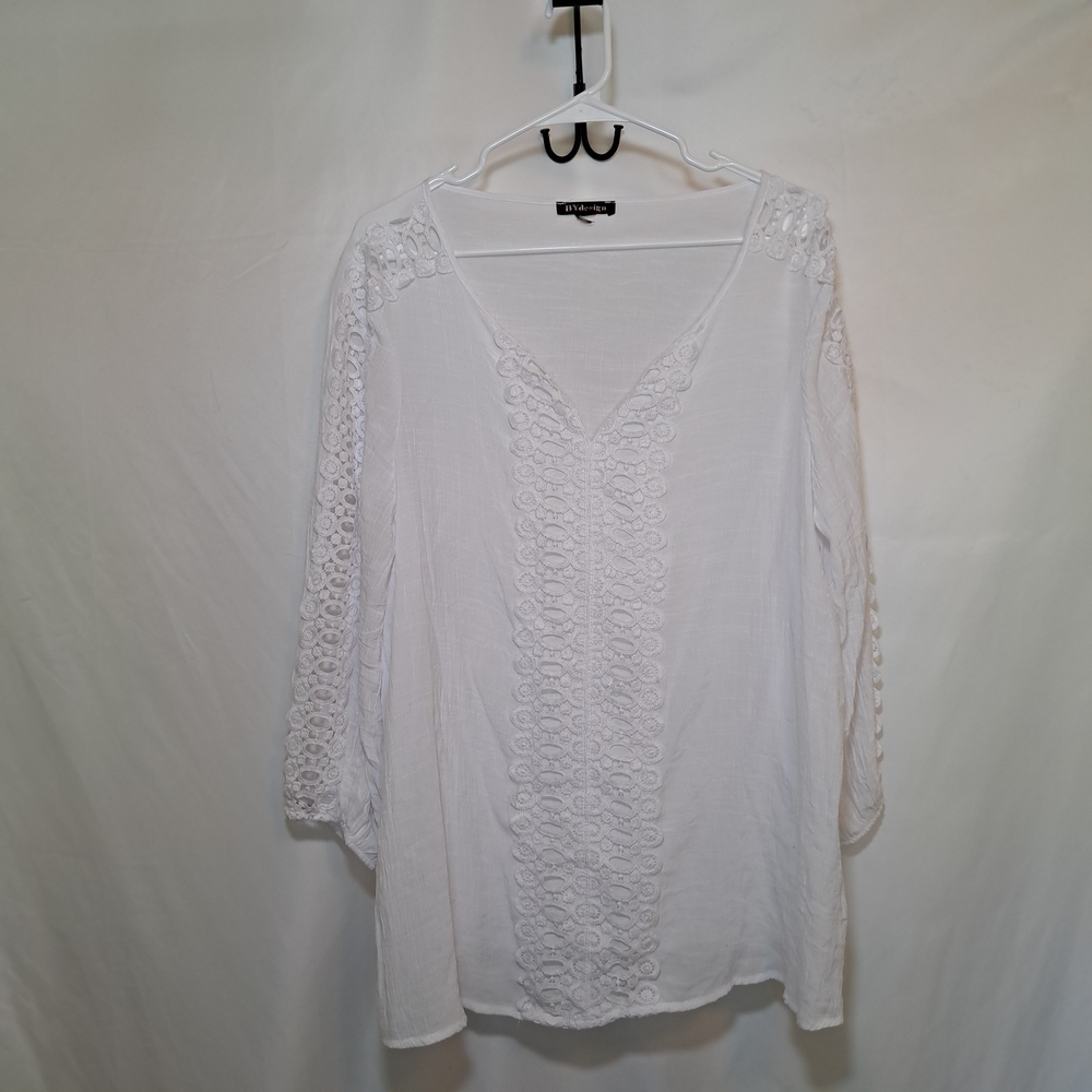 By Design Elegant White Lace Women's Top or Swim Cover Up XL #216